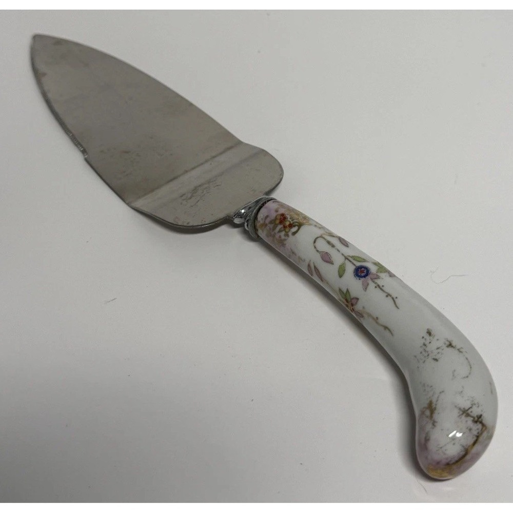 Vintage Sheffield England Stainless Steel Painted Porcelain Handled Cake Knife